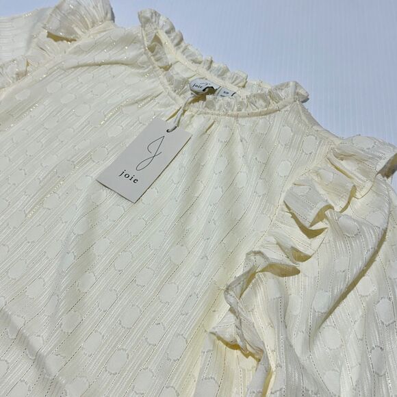 Joie Blouse Top Women's Small Ivory Ruffle Crew Neck Balloon Sleeve Pullover NWT - Picture 5 of 8